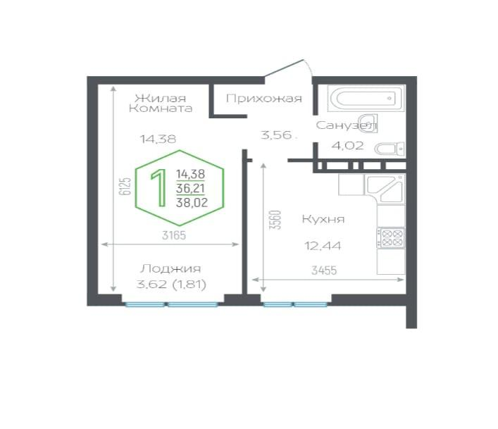 1-комнатная 39.1 м2 в ЖК undefined корпус null этаж 10