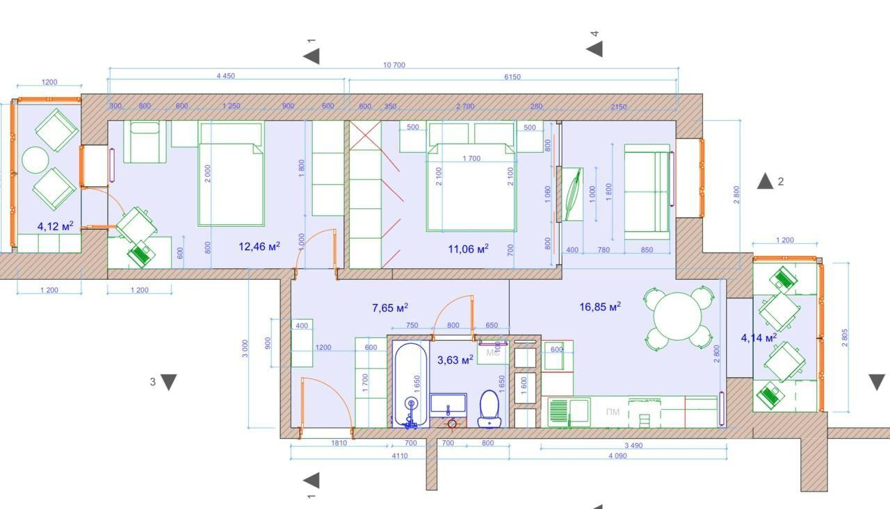 2-комнатная 60 м2 в ЖК undefined корпус null этаж 15