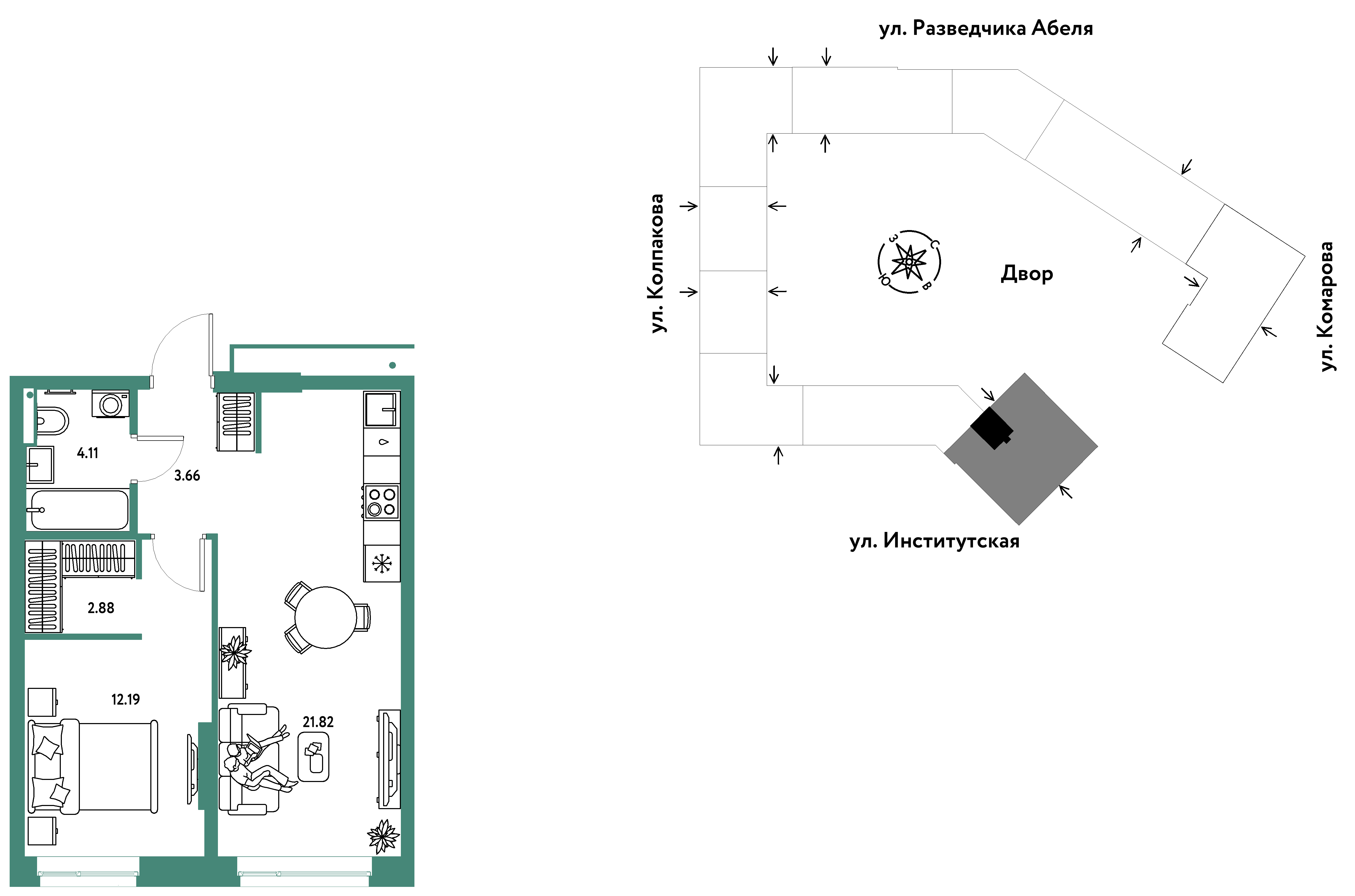 Студия 44 м2 в ЖК Страна.Парковая корпус null этаж 2