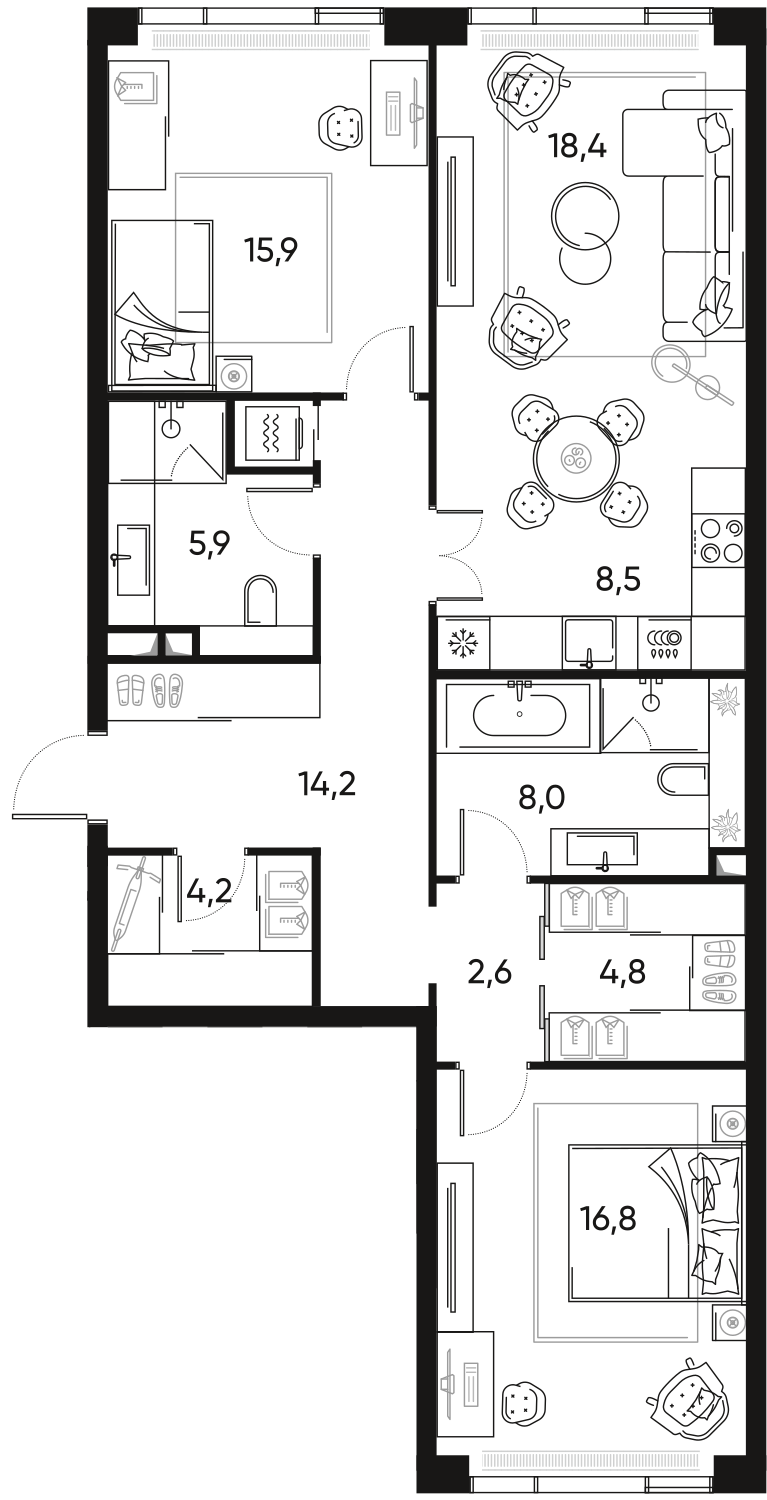 3-комнатная 100 м2 в ЖК ПРАЙД корпус null этаж 4