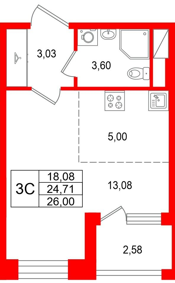 Студия 24 м2 в ЖК Астра Континенталь корпус null этаж 5