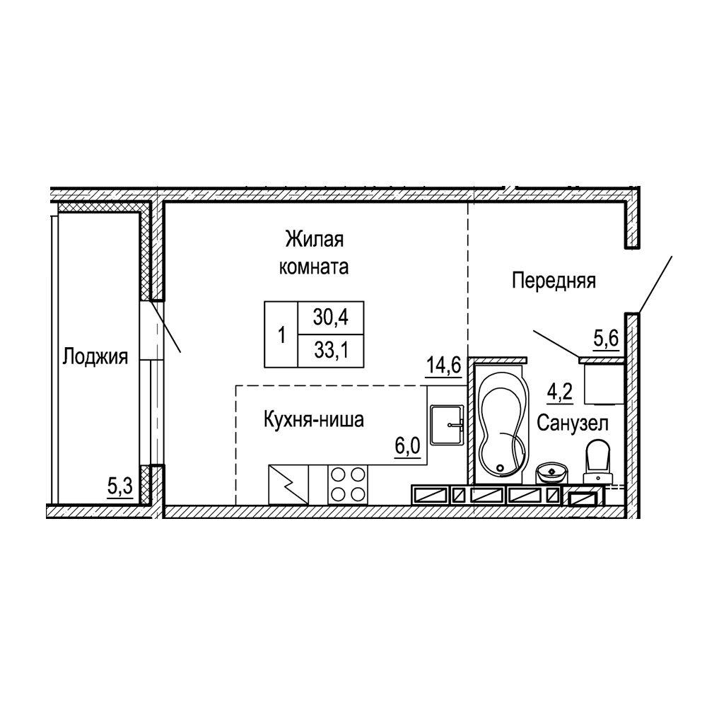 1-комнатная 33 м2 в ЖК ЖК "На Черняховского" корпус null этаж 23