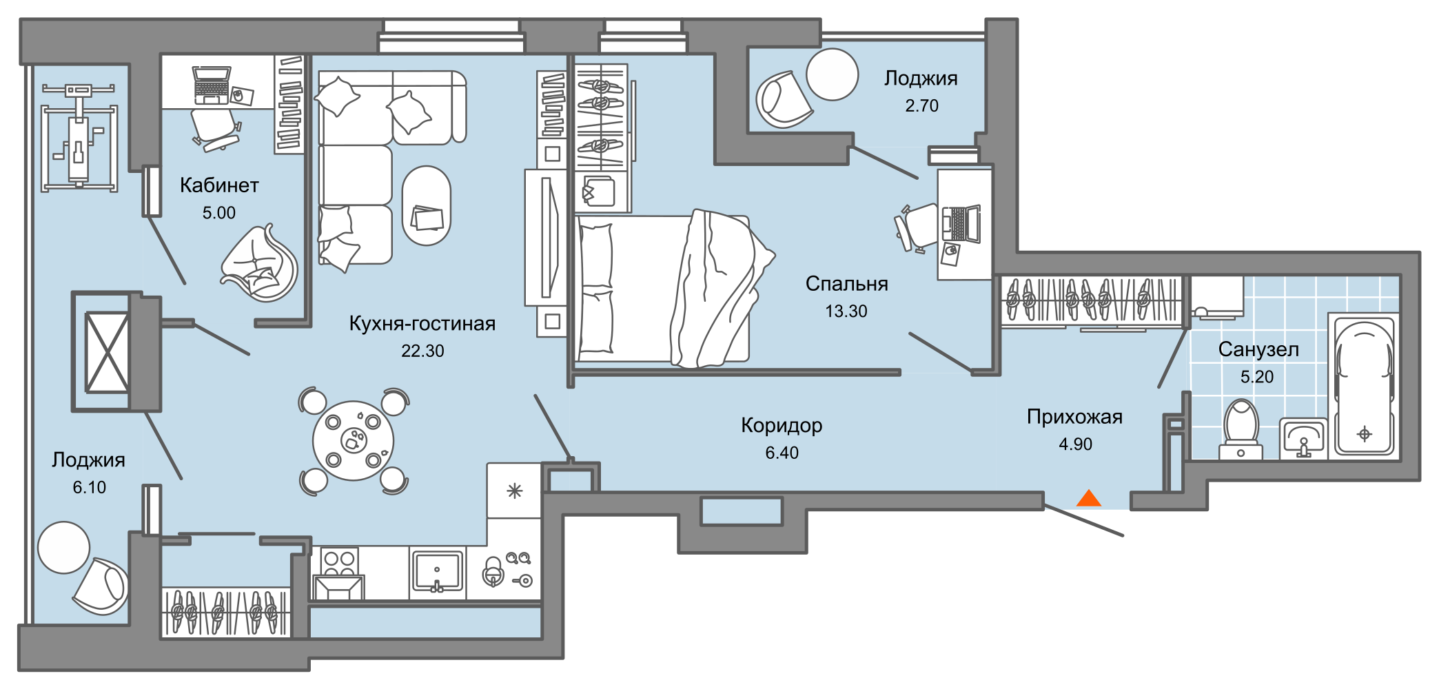 2-комнатная 63 м2 в ЖК Камаполис корпус null этаж 13