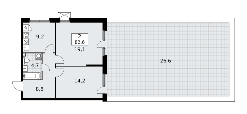 2-комнатная 82 м2 в ЖК Скандинавия корпус null этаж 2