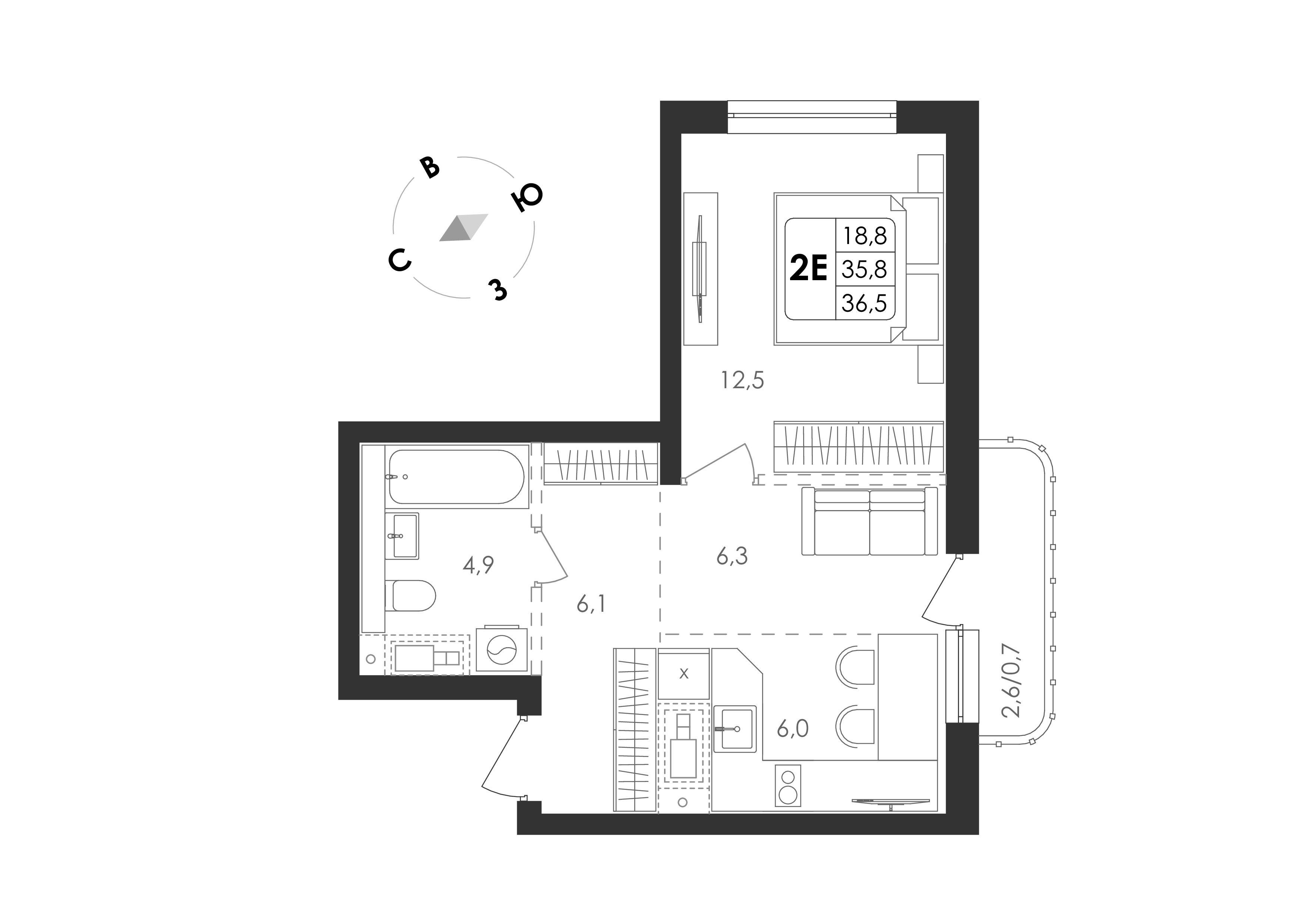 3-комнатная 55 м2 в ЖК Циолковский корпус null этаж 14