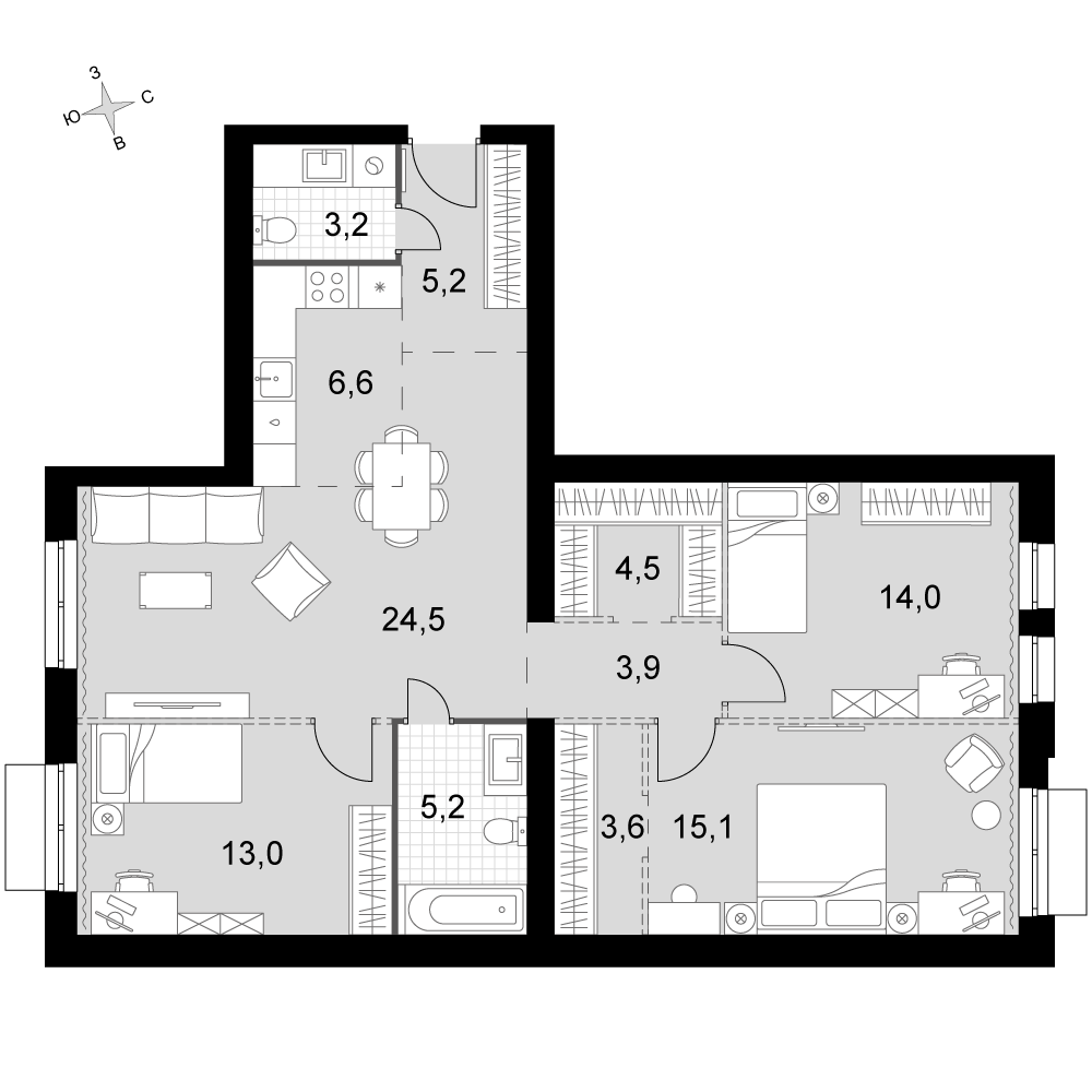 4-комнатная 98 м2 в ЖК Дубровицы Клаб корпус null этаж 2