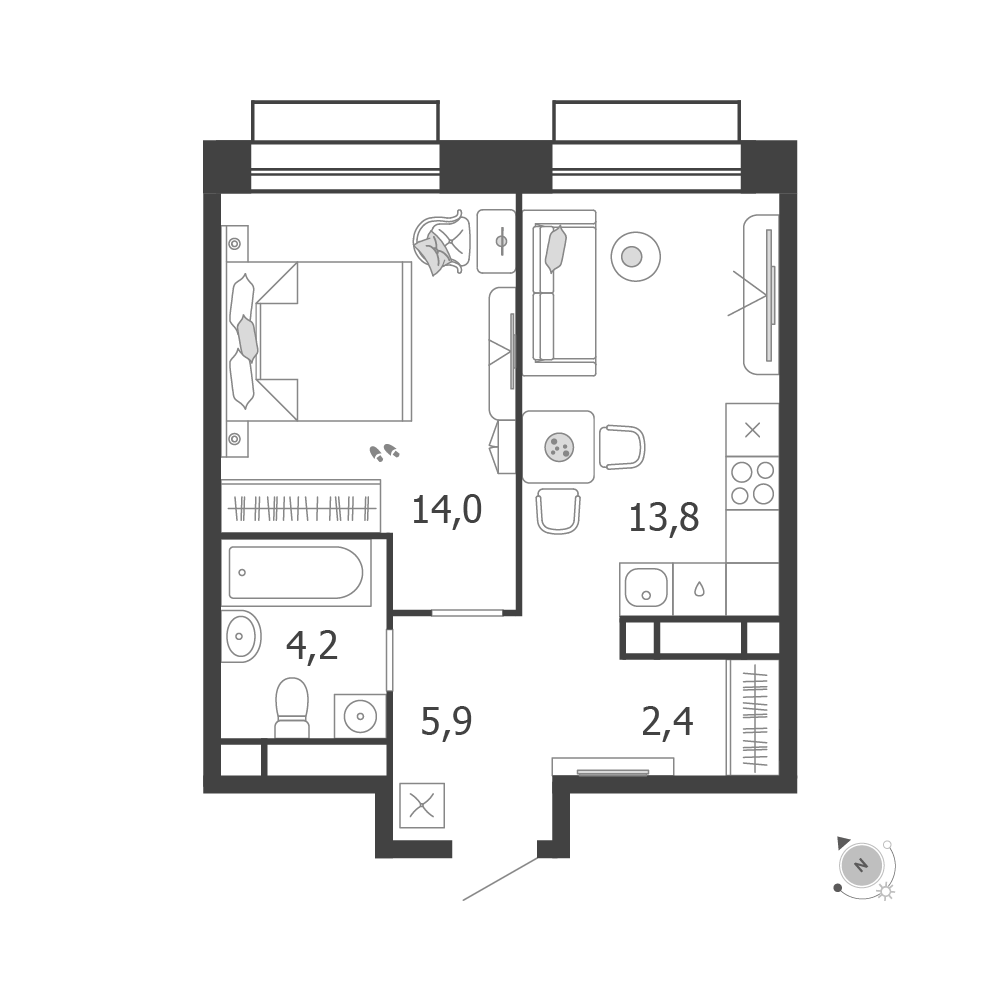 1-комнатная 40 м2 в ЖК Шагал корпус null этаж 4