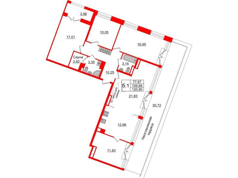 5-комнатная 109 м2 в ЖК Amber Club корпус null этаж 6