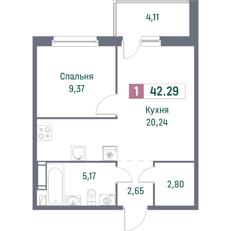 Студия 42 м2 в ЖК Фотограф корпус null этаж 10