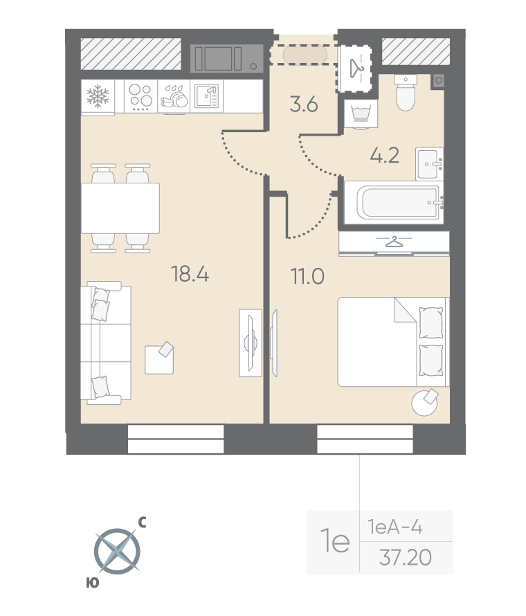 1-комнатная 38 м2 в ЖК Большая Охта корпус null этаж 9