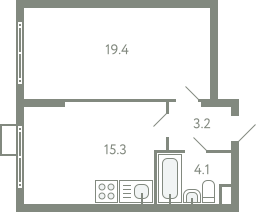 1-комнатная 41 м2 в ЖК Ново-Молоково корпус null этаж 2