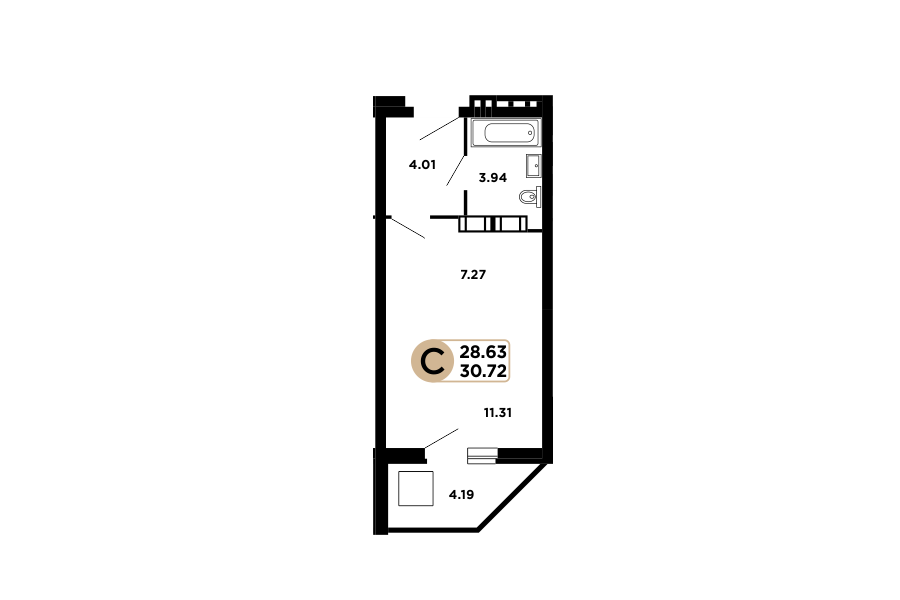 Студия 30 м2 в ЖК Московский корпус null этаж 16