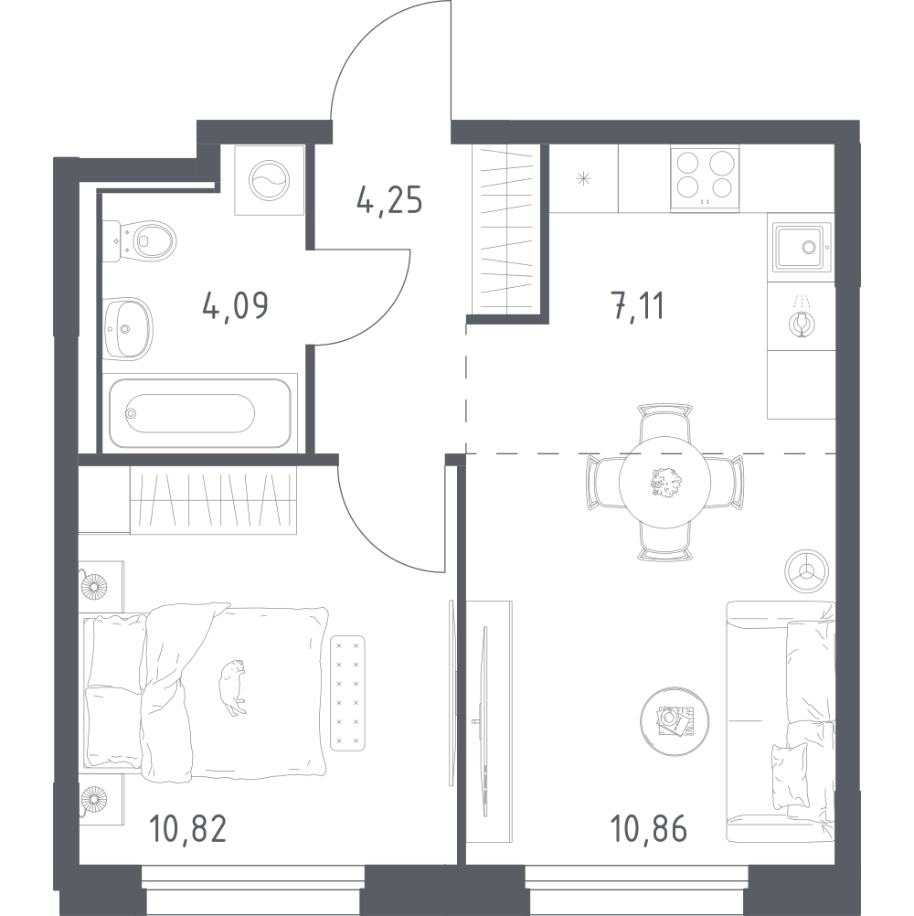 Студия 37 м2 в ЖК Прибрежный парк корпус null этаж 2