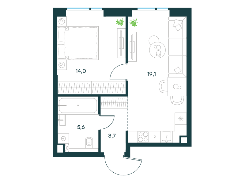 1-комнатная 42 м2 в ЖК Level Войковская корпус null этаж 3