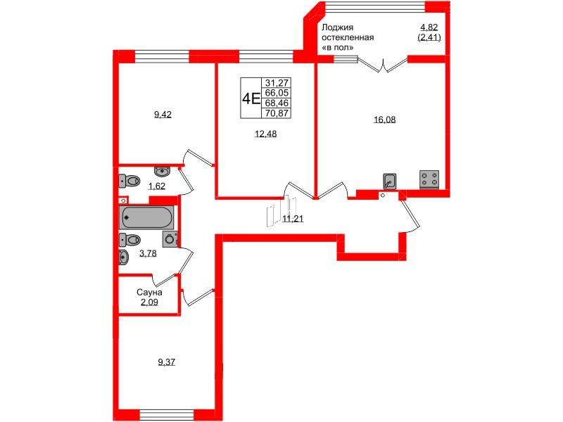 3-комнатная 68 м2 в ЖК Консул корпус null этаж 7
