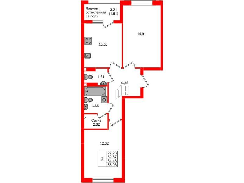 2-комнатная 54 м2 в ЖК Консул корпус null этаж 7