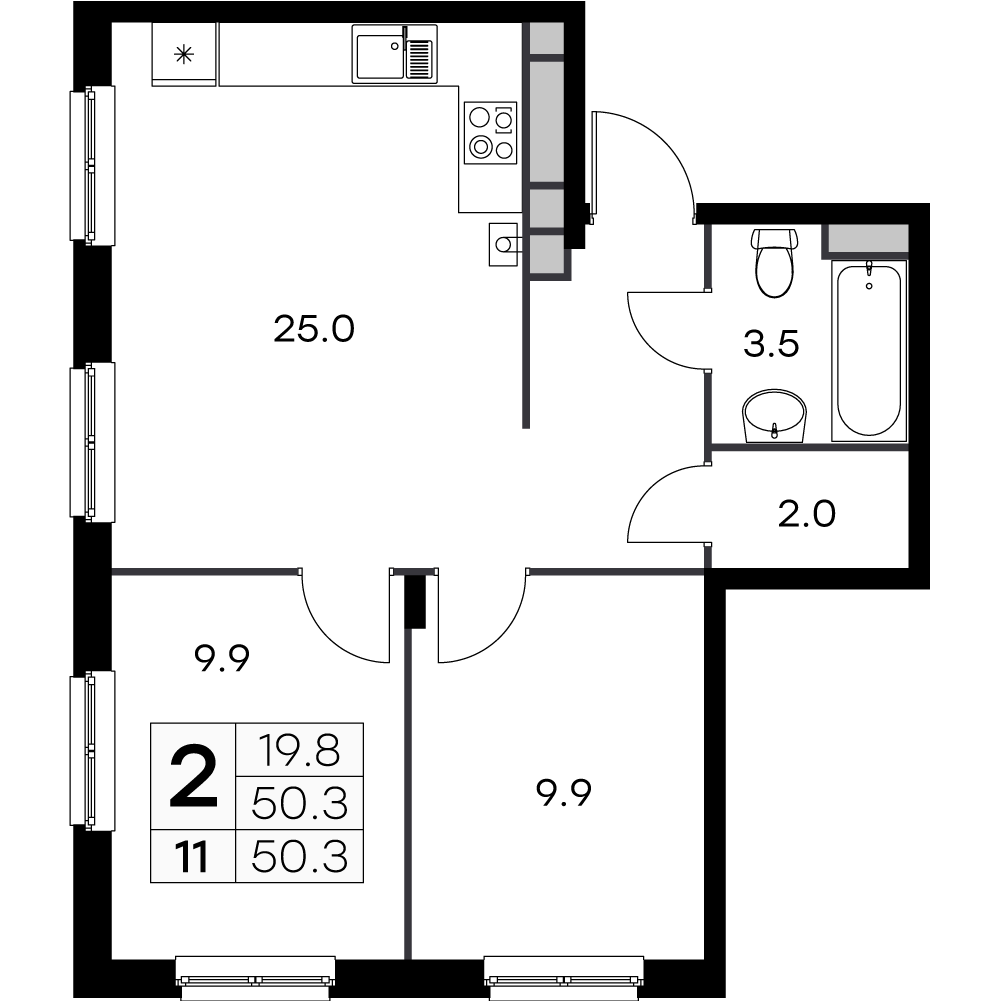 2-комнатная 50 м2 в ЖК Новая Жизнь - Ройка корпус null этаж 2