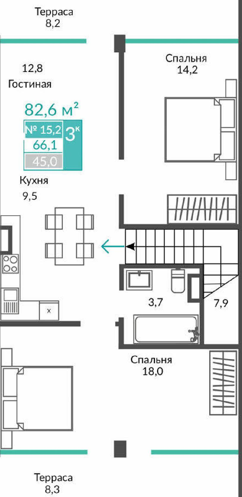 3-комнатная 82.6 м2 в ЖК undefined корпус null этаж 3