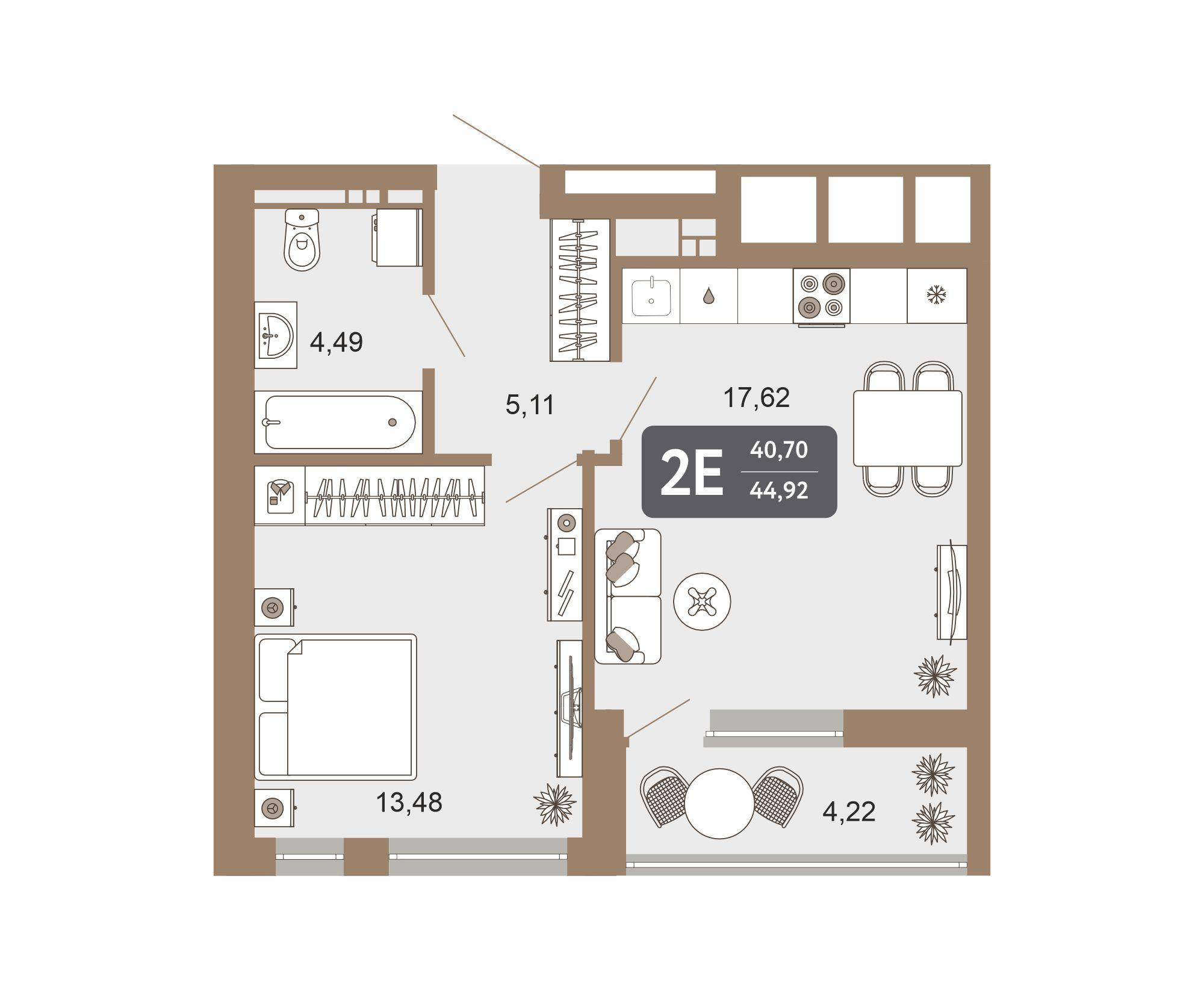 2-комнатная 40 м2 в ЖК Пушкин корпус null этаж 15