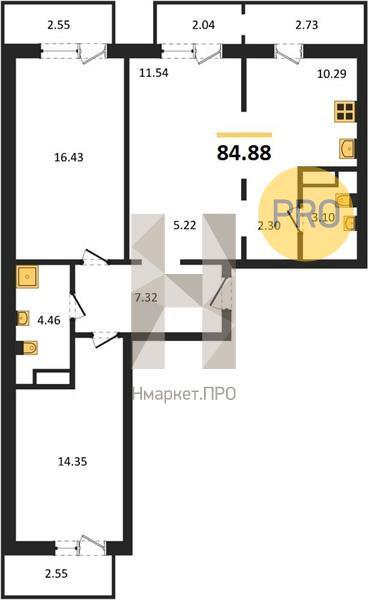 3-комнатная 82 м2 в ЖК undefined корпус null этаж 14
