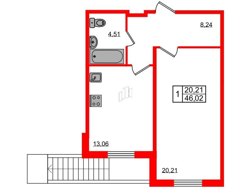 1-комнатная 46 м2 в ЖК Granholm Village корпус null этаж 1