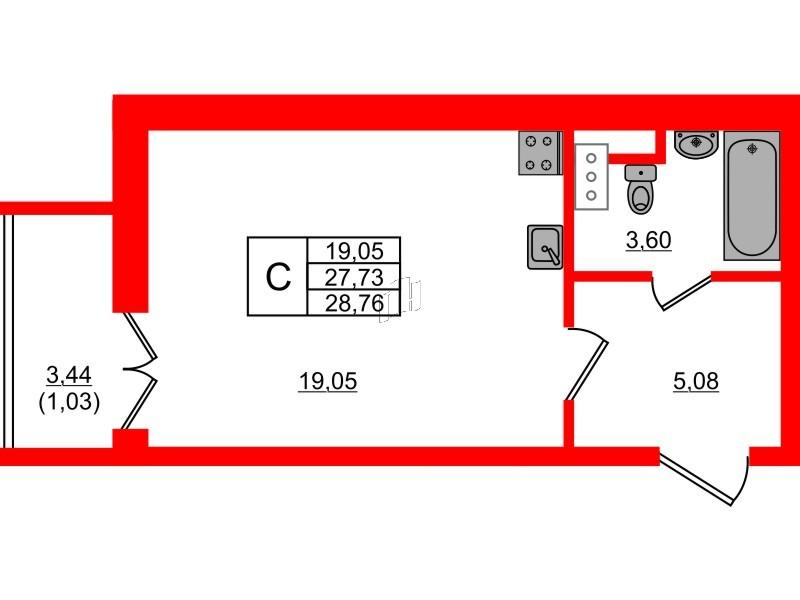 Студия 28 м2 в ЖК Сертолово Парк корпус null этаж 6