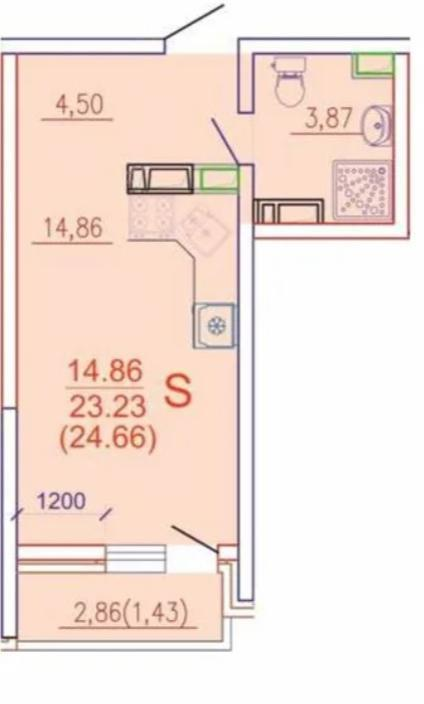 Студия 24.7 м2 в ЖК undefined корпус null этаж 13