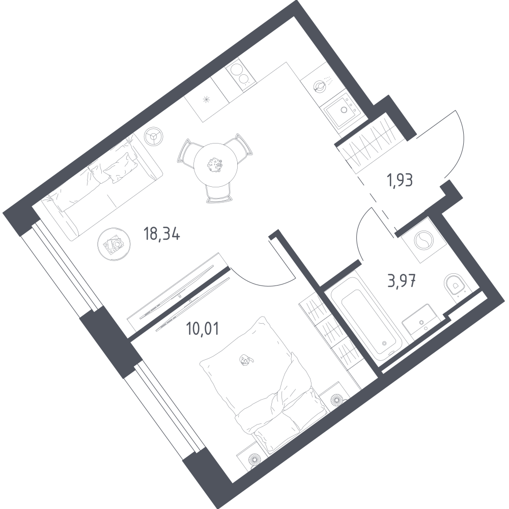 1-комнатная 34 м2 в ЖК Литературный Квартал корпус null этаж 12