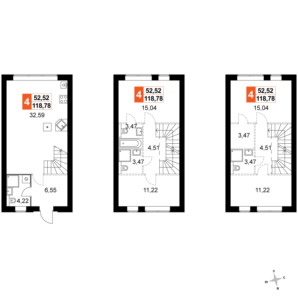 4-комнатная 118 м2 в ЖК Дубровицы Клаб корпус null этаж 1