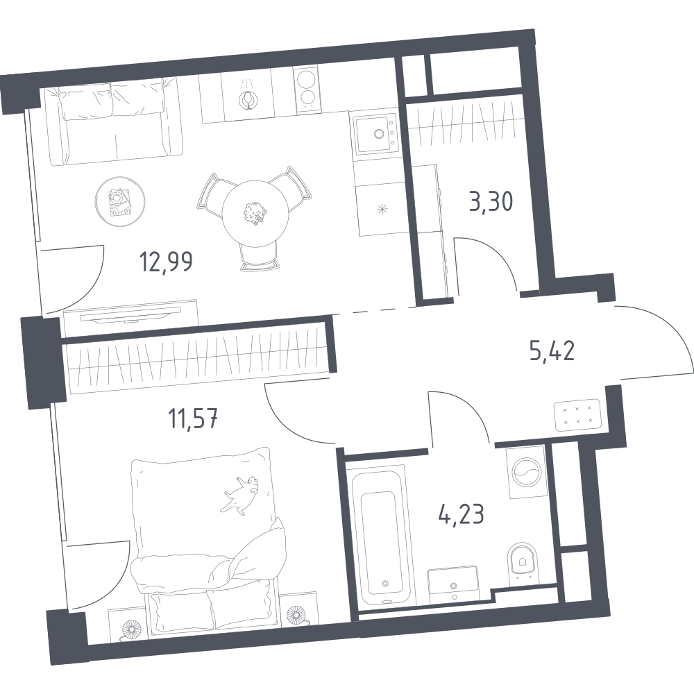 1-комнатная 37 м2 в ЖК Квартал на воде корпус null этаж 9
