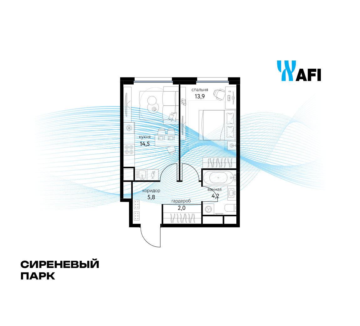 1-комнатная 40 м2 в ЖК Сиреневый парк корпус null этаж 10