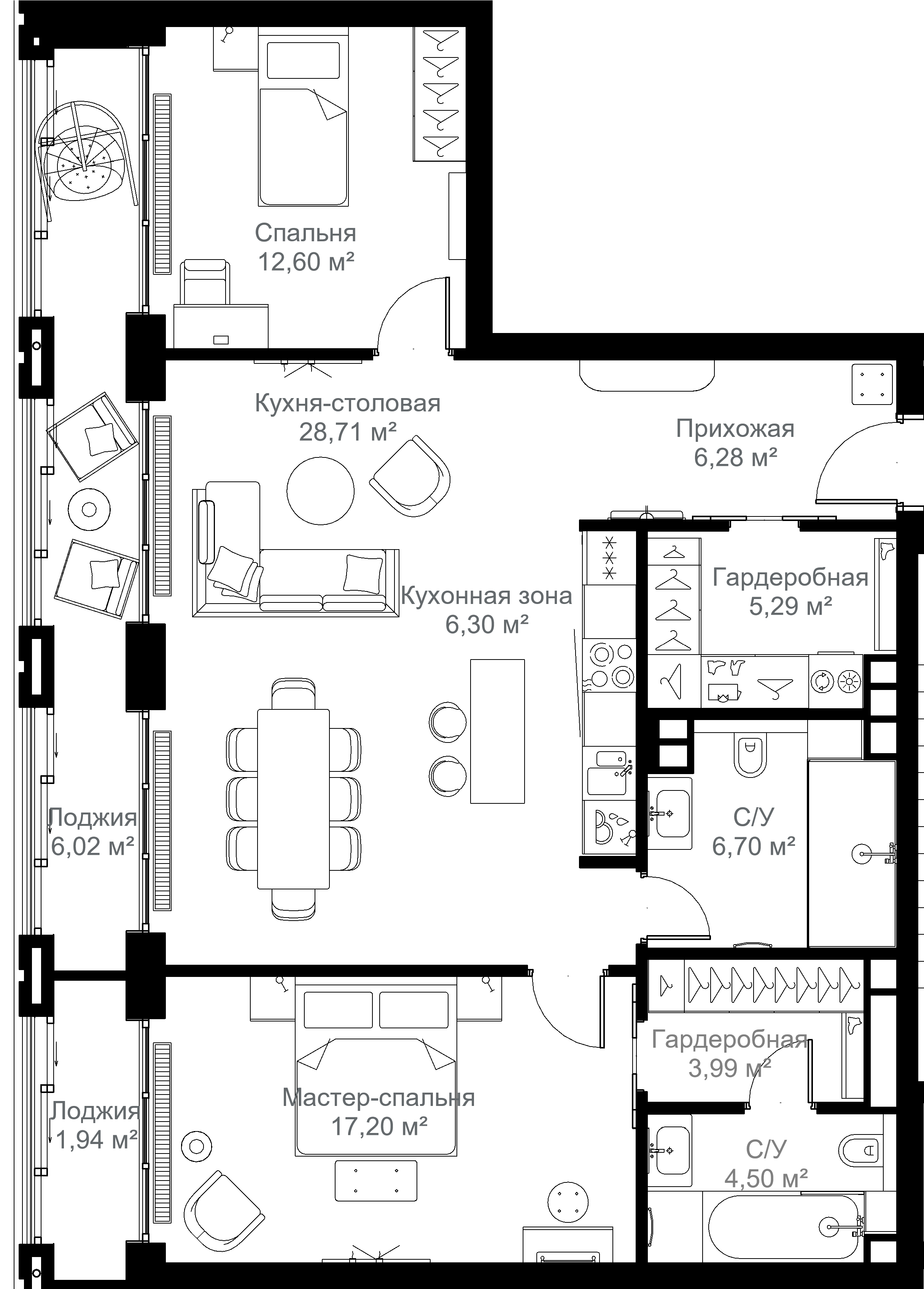 2-комнатная 99 м2 в ЖК МЫС корпус null этаж 3
