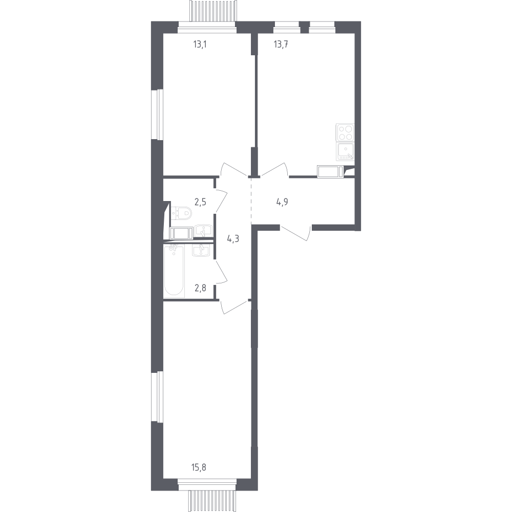 2-комнатная 55 м2 в ЖК Мытищи Парк корпус null этаж 4