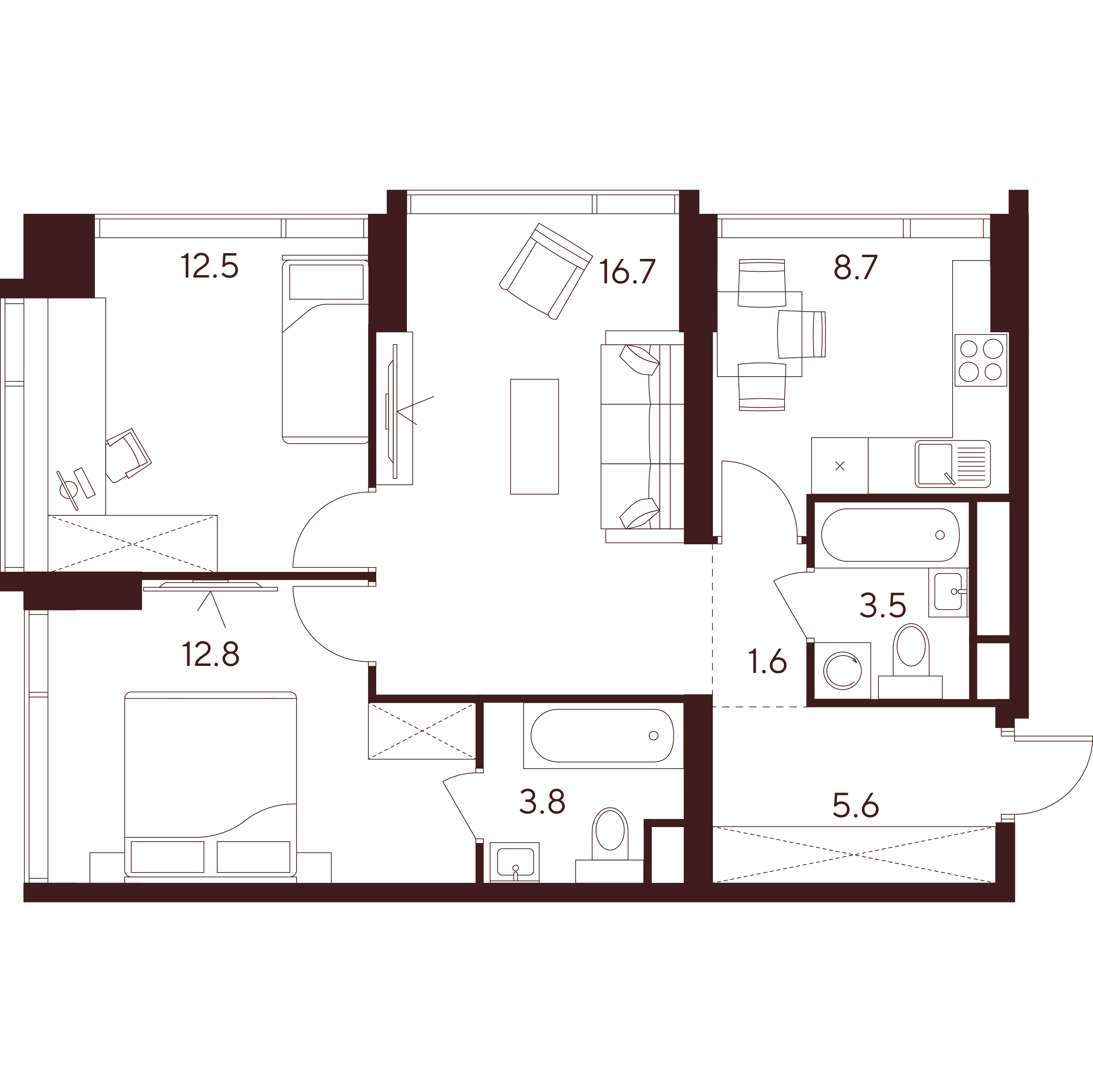 3-комнатная 65 м2 в ЖК Indy Towers корпус null этаж 16