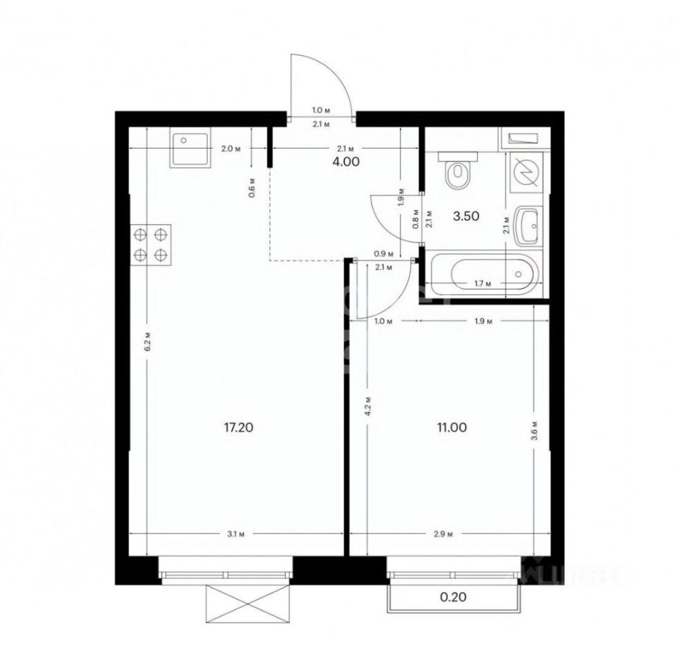 1-комнатная 35.7 м2 в ЖК undefined корпус null этаж 3