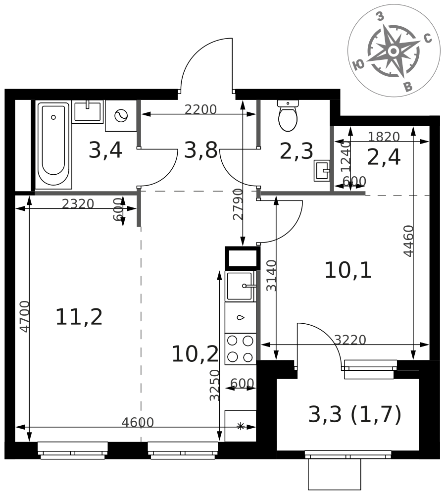 2-комнатная 45 м2 в ЖК 1-й Химкинский корпус null этаж 3