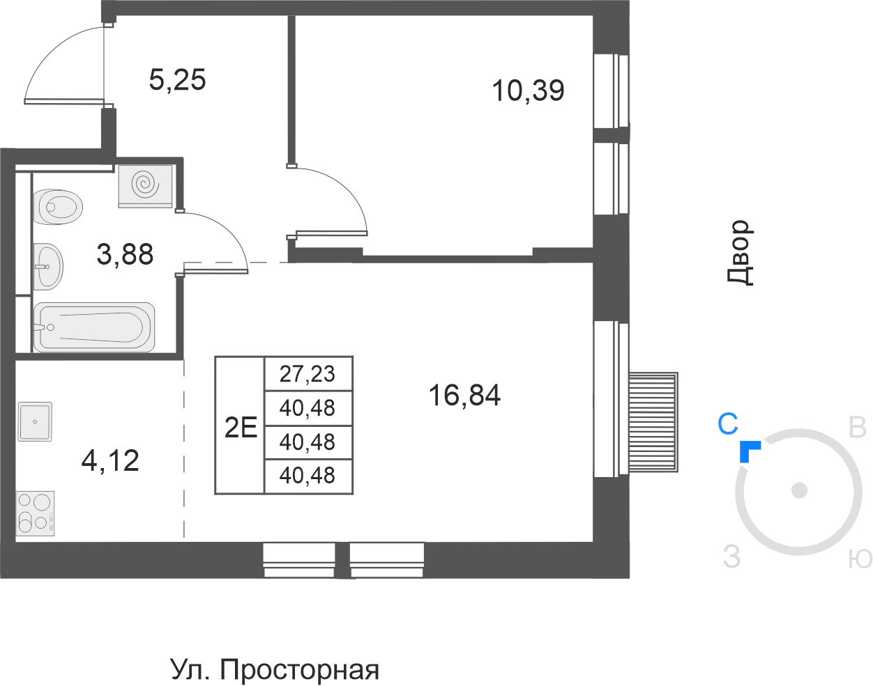 2-комнатная 40 м2 в ЖК Большое Путилково (УРАЛСИБ) корпус null этаж 2