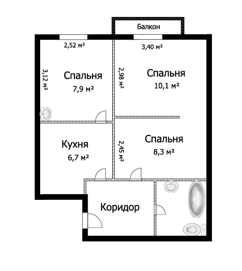 2-комнатная 41.8 м2 в ЖК undefined корпус null этаж 3