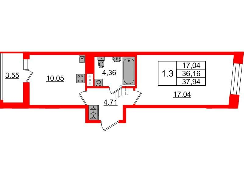 1-комнатная 36 м2 в ЖК Бионика Заповедная корпус null этаж 9