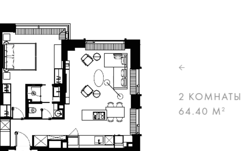 5-комнатная 64.4 м2 в ЖК undefined корпус null этаж 10