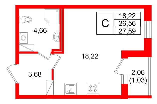 Студия 27 м2 в ЖК Квартал Заречье корпус null этаж 4