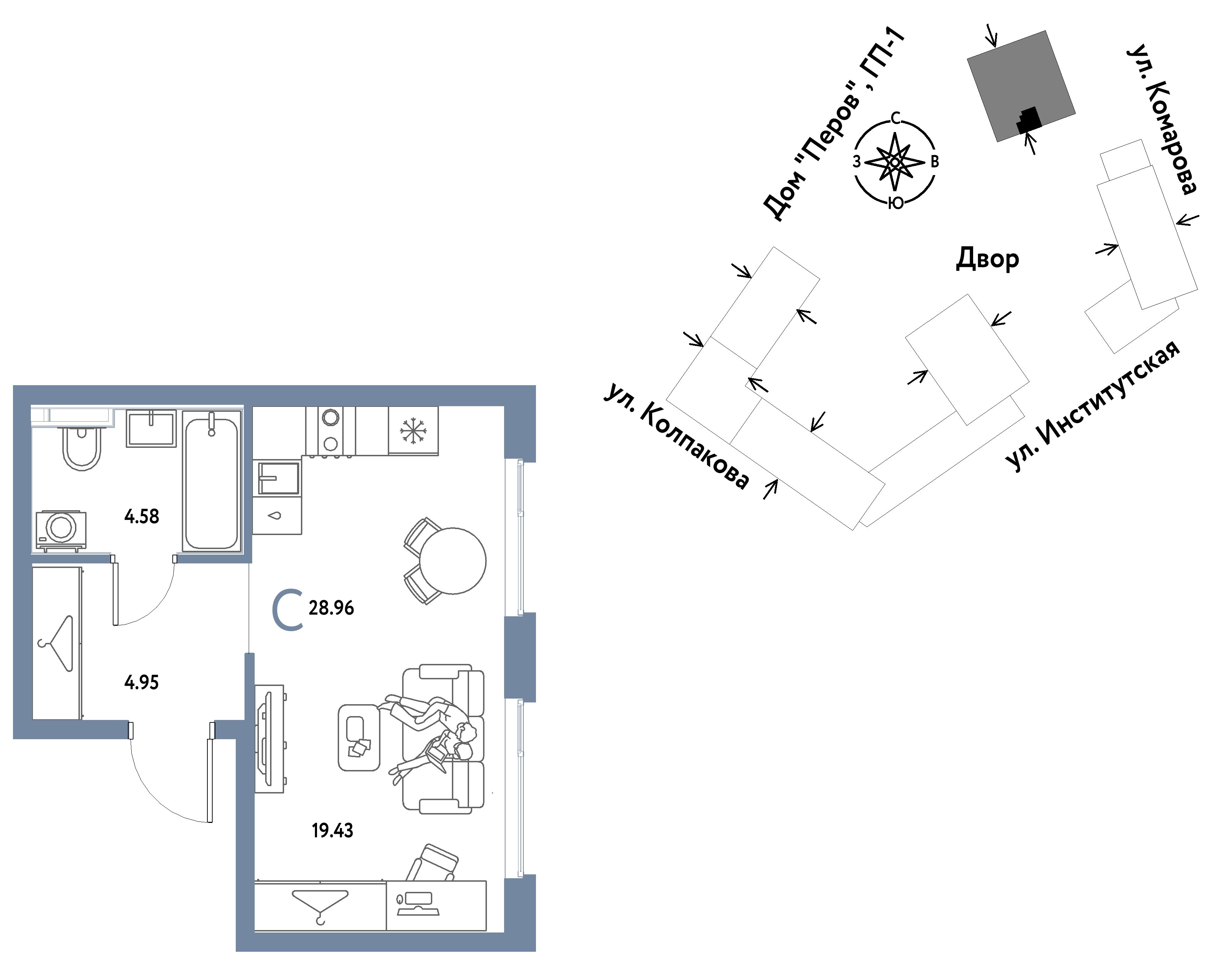 Студия 28 м2 в ЖК Страна.Парковая корпус null этаж 6