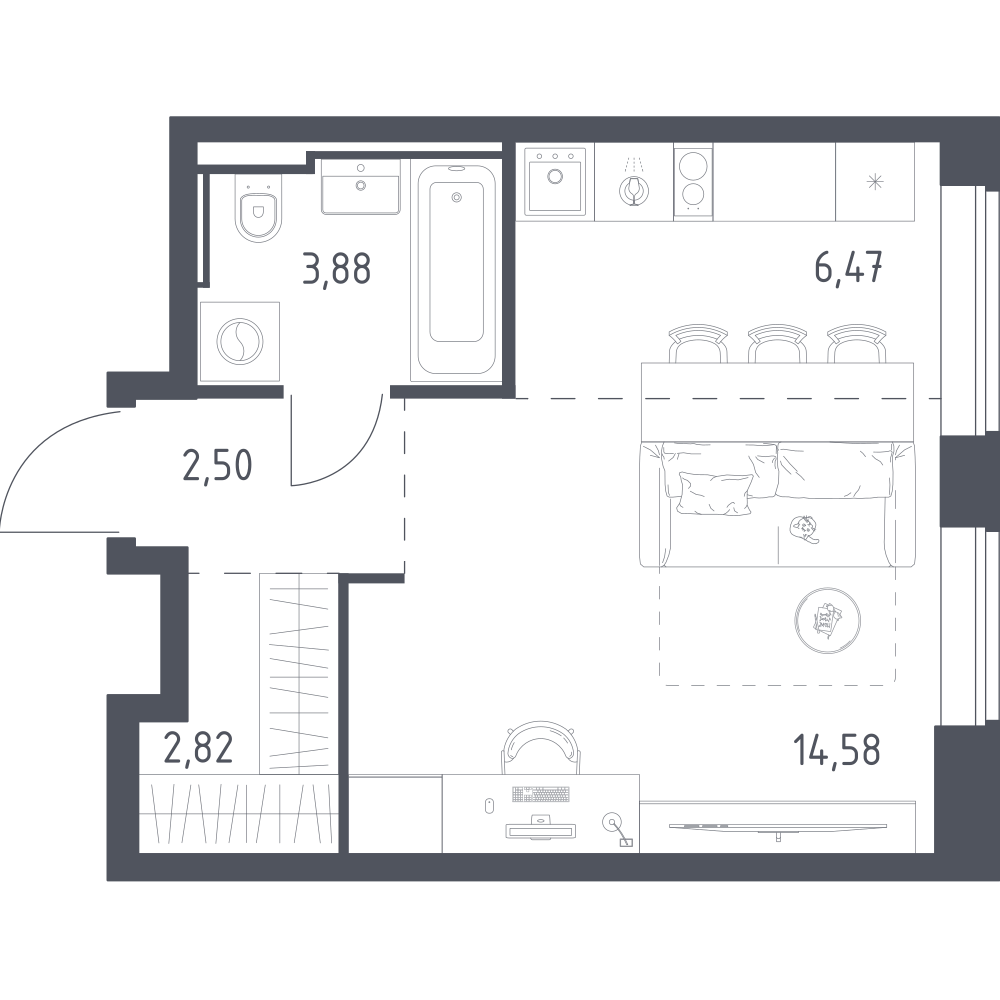 1-комнатная 30 м2 в ЖК Литературный Квартал корпус null этаж 2