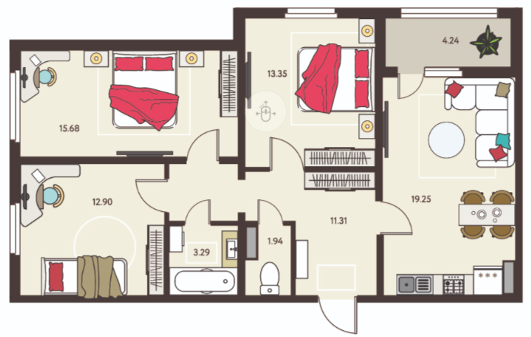 3-комнатная 79.8 м2 в ЖК undefined корпус null этаж 11