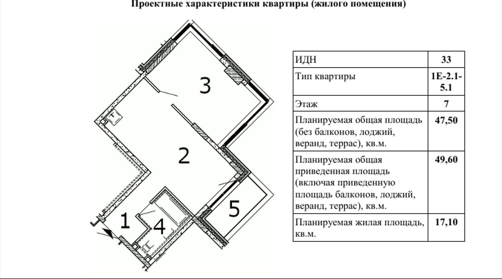 2-комнатная 50 м2 в ЖК undefined корпус null этаж 7