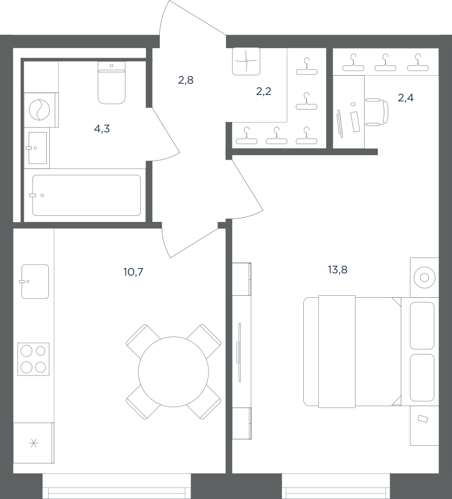 1-комнатная 36 м2 в ЖК Равновесие корпус null этаж 3