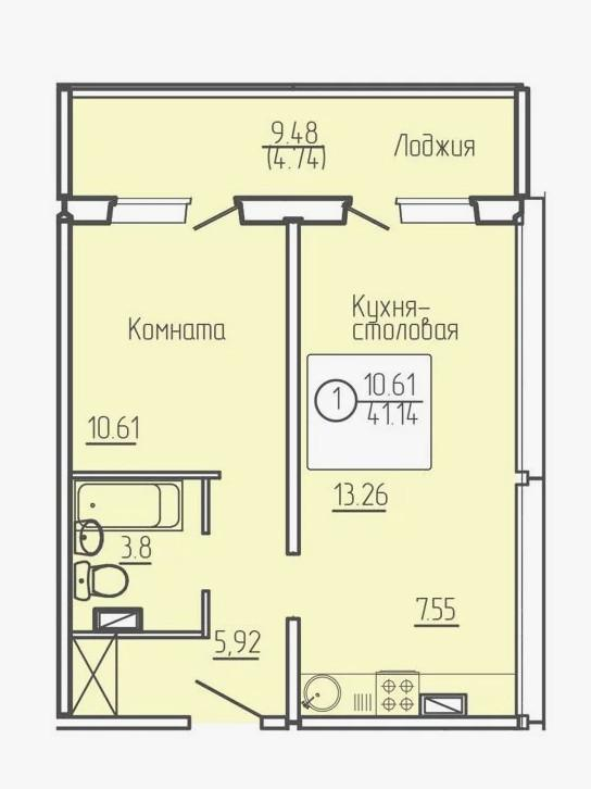 1-комнатная 40.7 м2 в ЖК undefined корпус null этаж 10