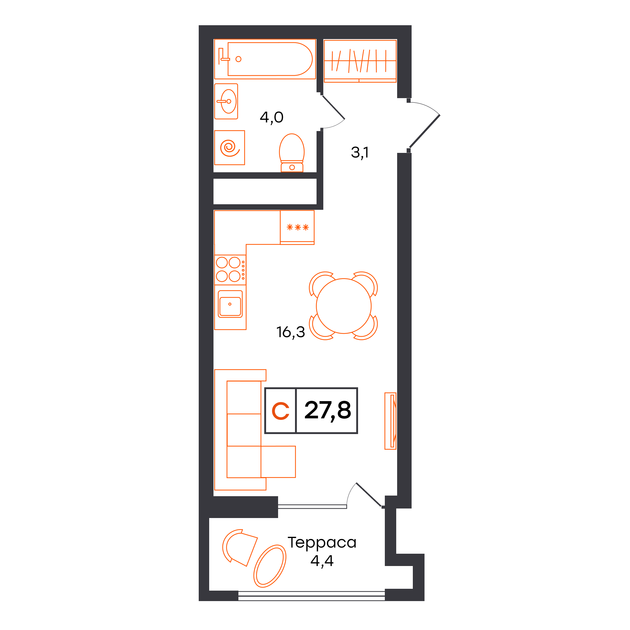 Студия 27 м2 в ЖК УНО. Умный квартал корпус null этаж 17
