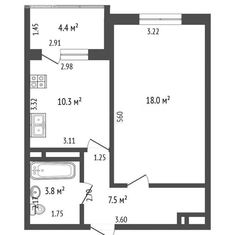 1-комнатная 39.1 м2 в ЖК undefined корпус null этаж 11