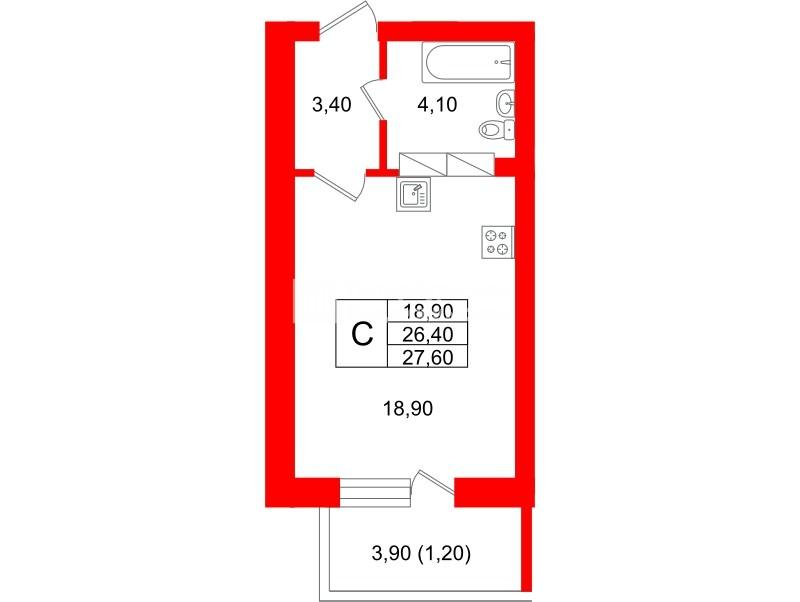 Студия 28 м2 в ЖК Экос корпус null этаж 14